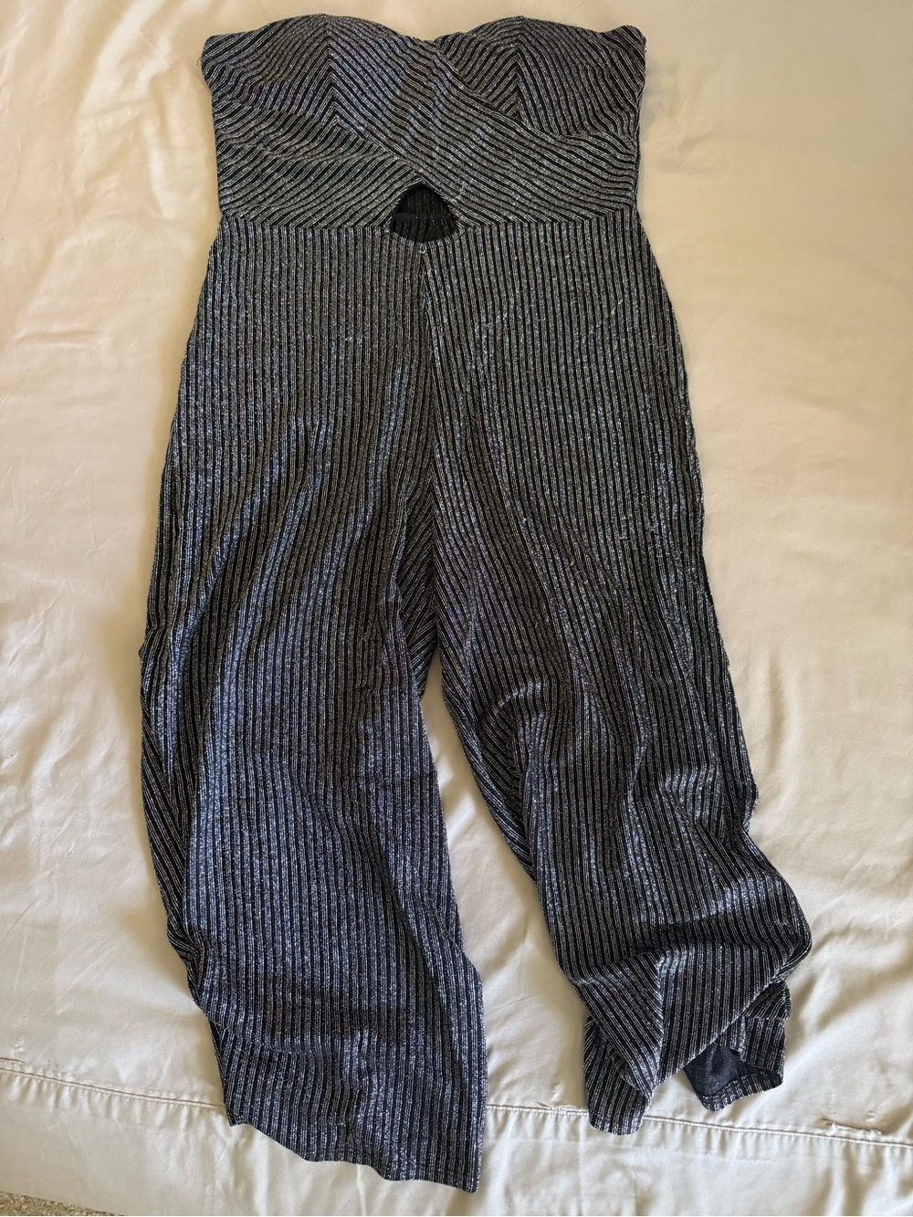 Fashion Nova Black & Silver Strapless Glitter Jumpsuit